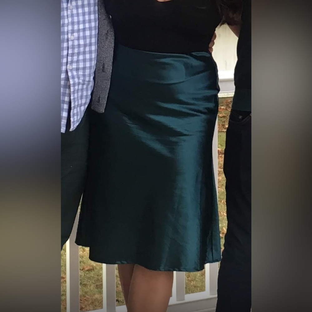 Green satin midi skirt